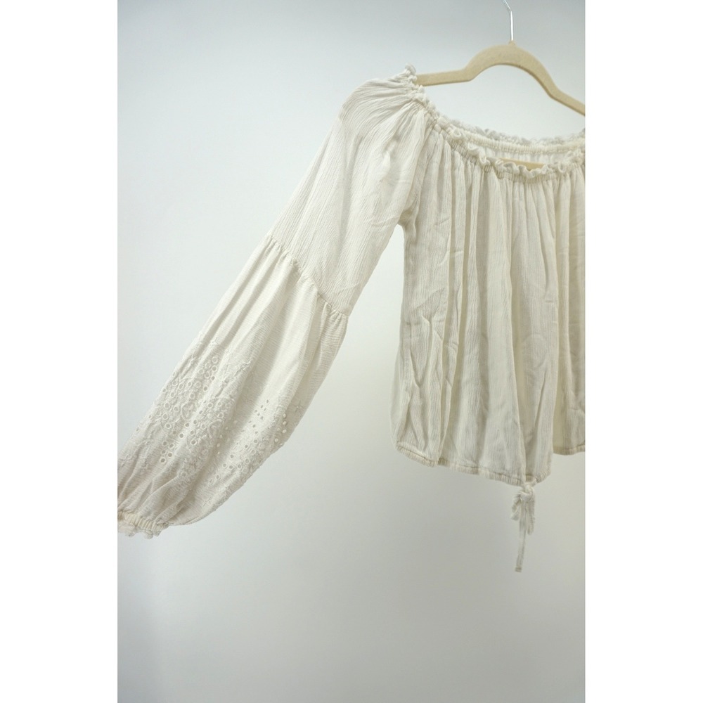 Ren Fair Peasant Blouse Boho Eyelet Embroidery Off Shoulder Ivory White Small - Picture 3 of 8